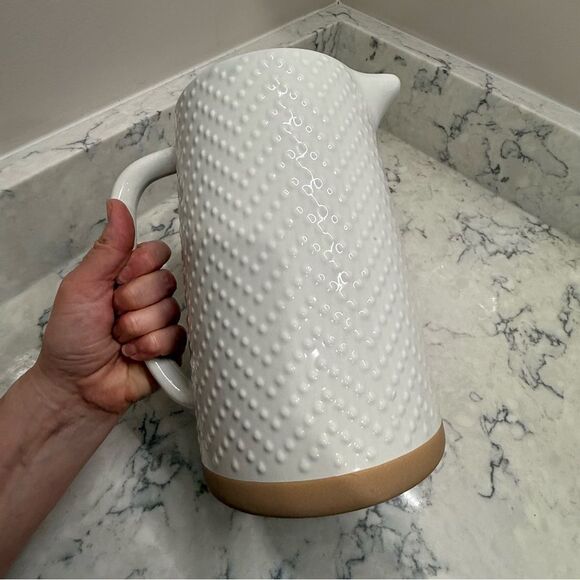 Textured White Pitcher with Tan Base could be Hearth & Handby MAGNOLIA - Picture 3 of 8